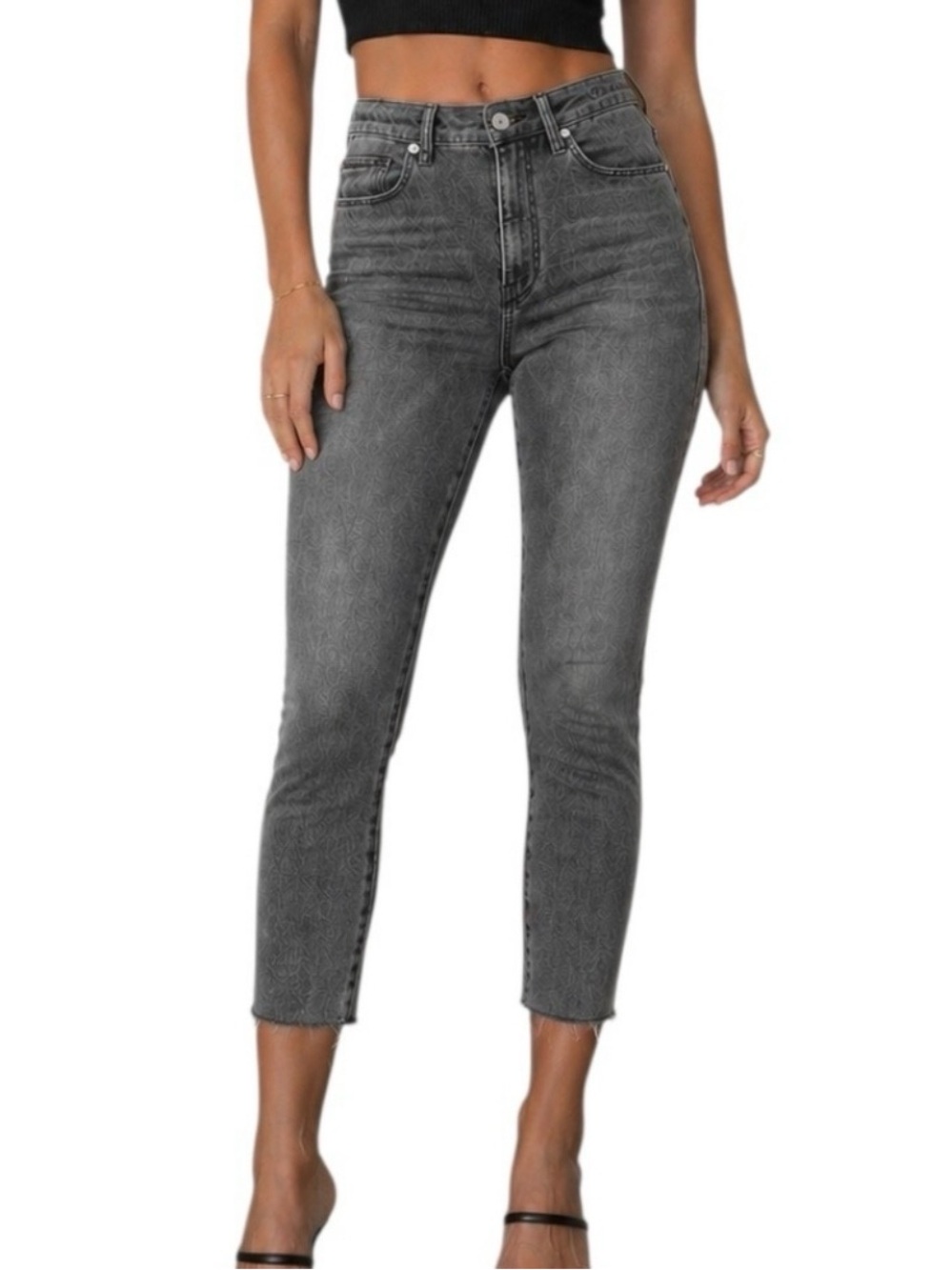 Good American Cropped Raw Hem Skinny Good Waist Faded Black